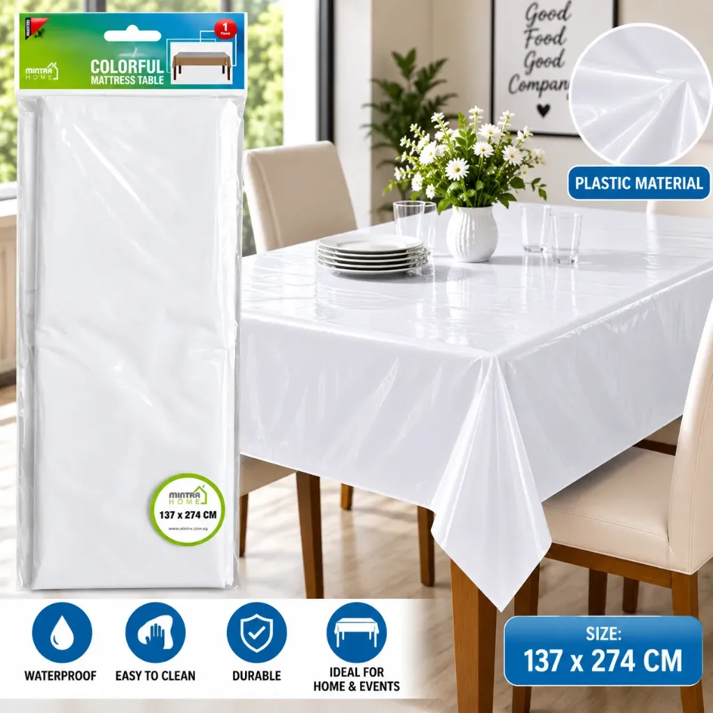 [97603] Plastic Table Covers  (White)  1.37mx2.74m -mintra