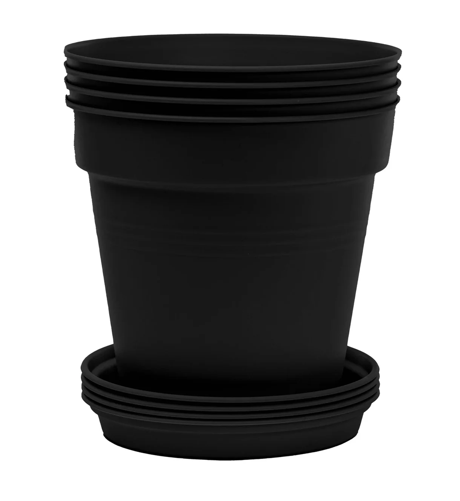 [481] Round Pot with plate pack of 4 . 17cm (BLACK)