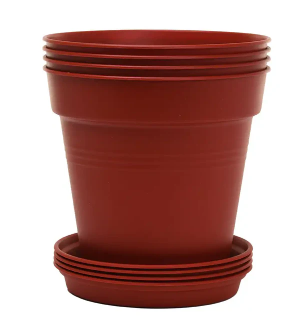 [482] Round Pot with plate pack of 4 . 17cm (DARK RED)