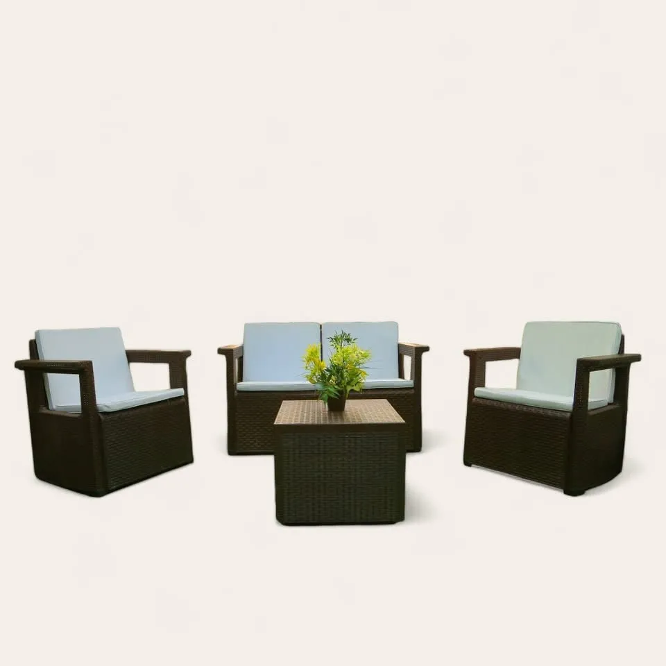 2 SEATER COUCH + 2 FUTAI CHAIRS + 1TABLE +4 SEATS CUSHION Colours Brwen