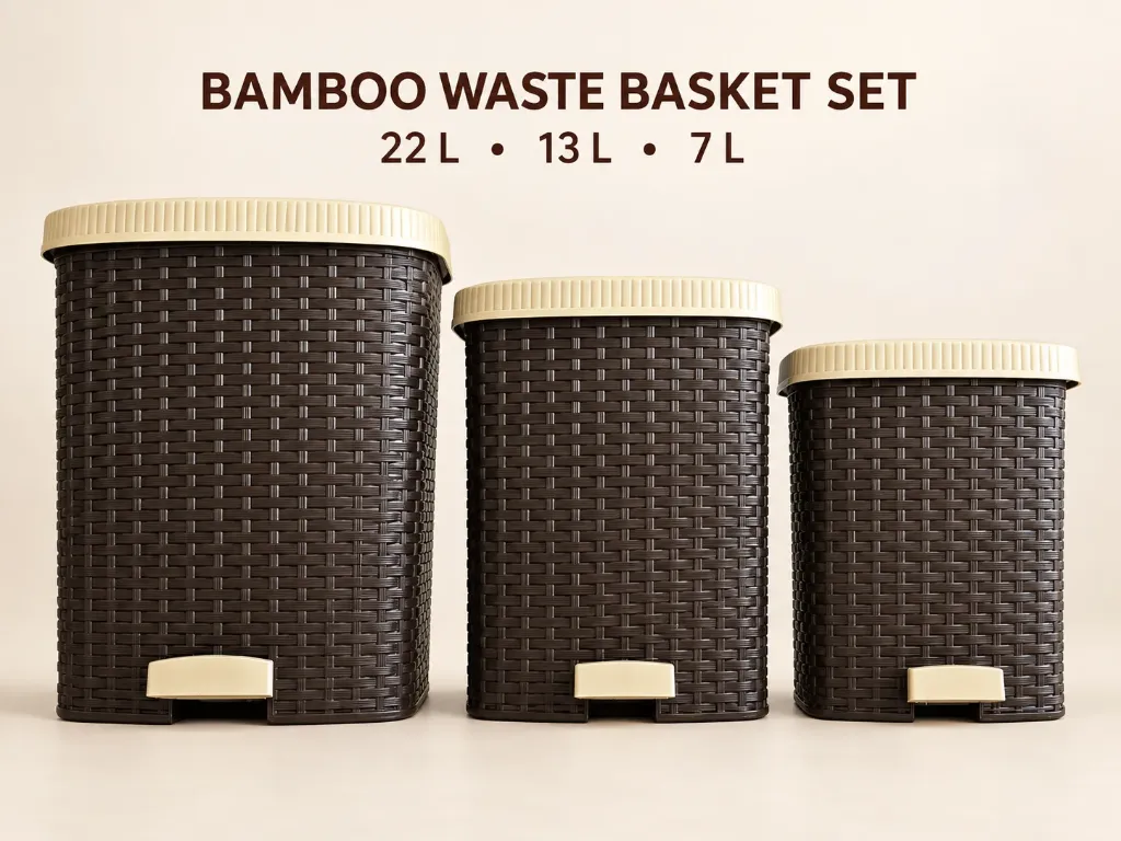 Set Bambo Waste Basket 3pcs(22L+13L+7L) BRWEN AND SILVER